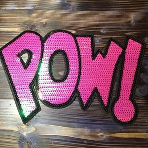 10.5” POW! Pink sequined iron on patch
